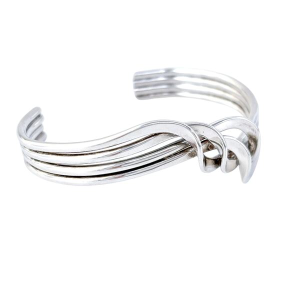 Estate Sterling Silver 925 Braided Open Cuff Statement Bracelet 7" - Picture 4 of 9